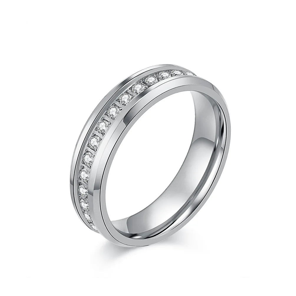 6mm Stainless Steel Groove CZ Eternity Ring Wedding Band for Women Men Size 5-10