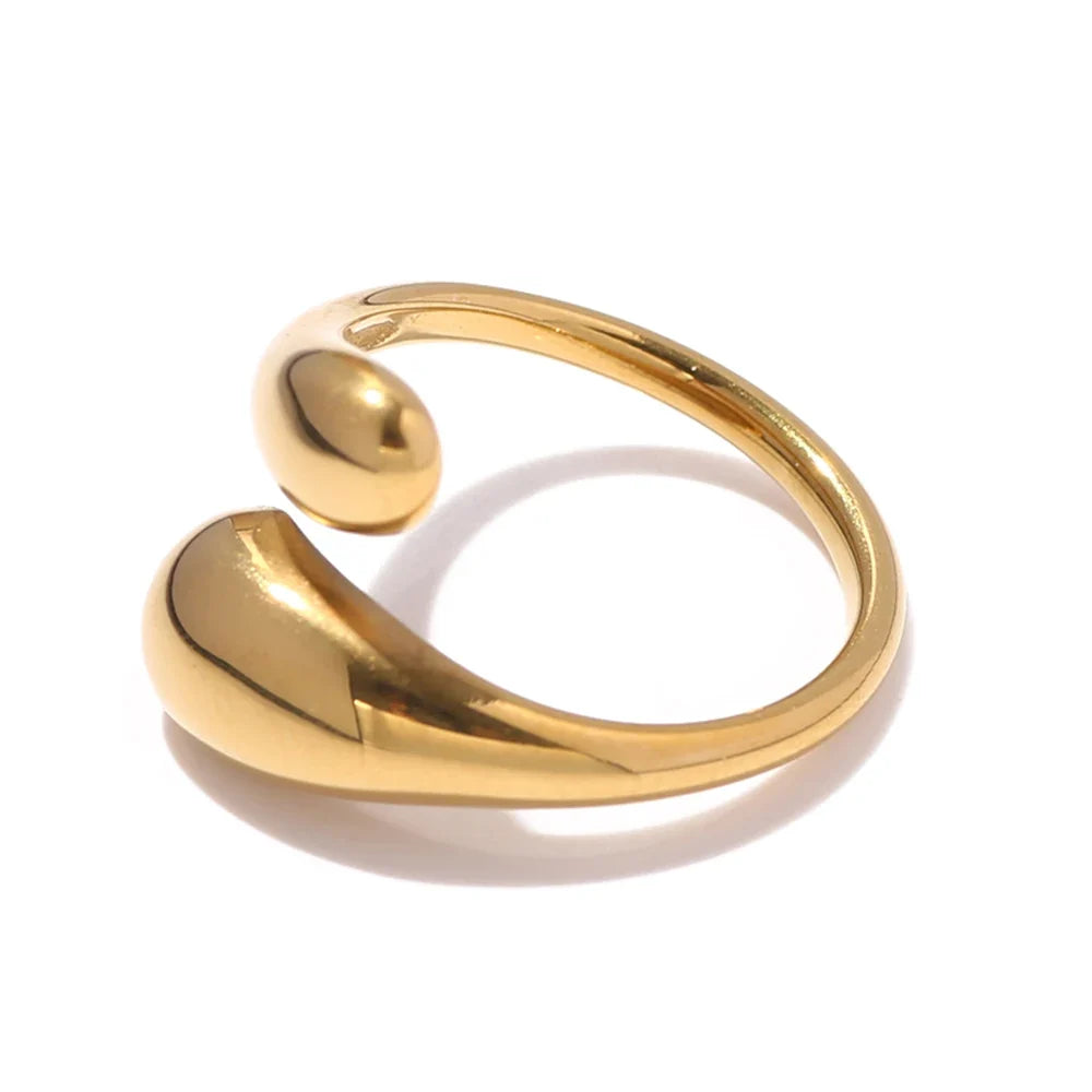 SUNIBI Double Opening Ring for Woman Golden Glossy Feather Design Ring 316 Stainless Steel Women's Fashion Jewelry Wholesale