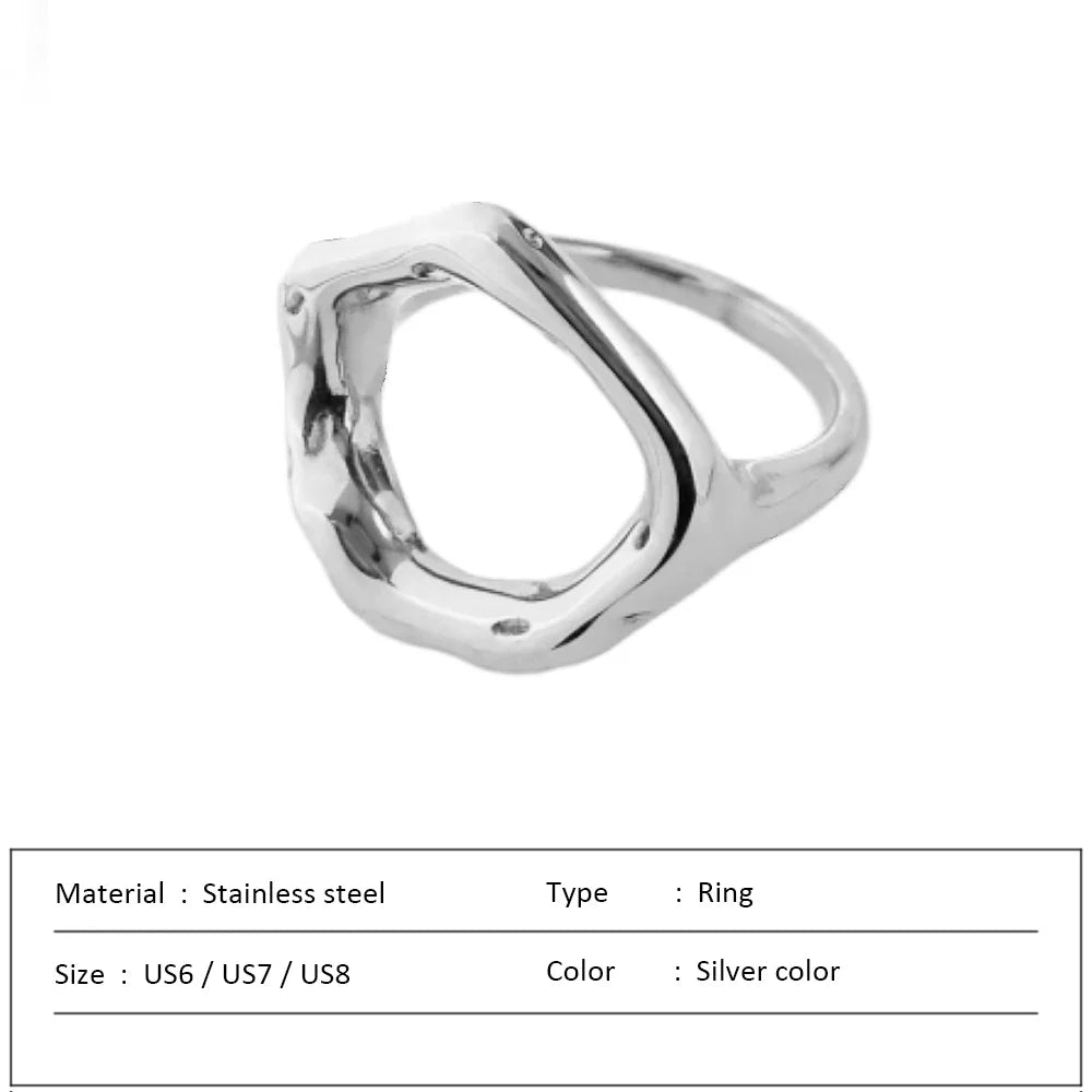 Vintage Circle Motif Stainless Steel Ring for Women Melted Texture Detail Texture Temperament Jewelry Wholesale Dropshipping