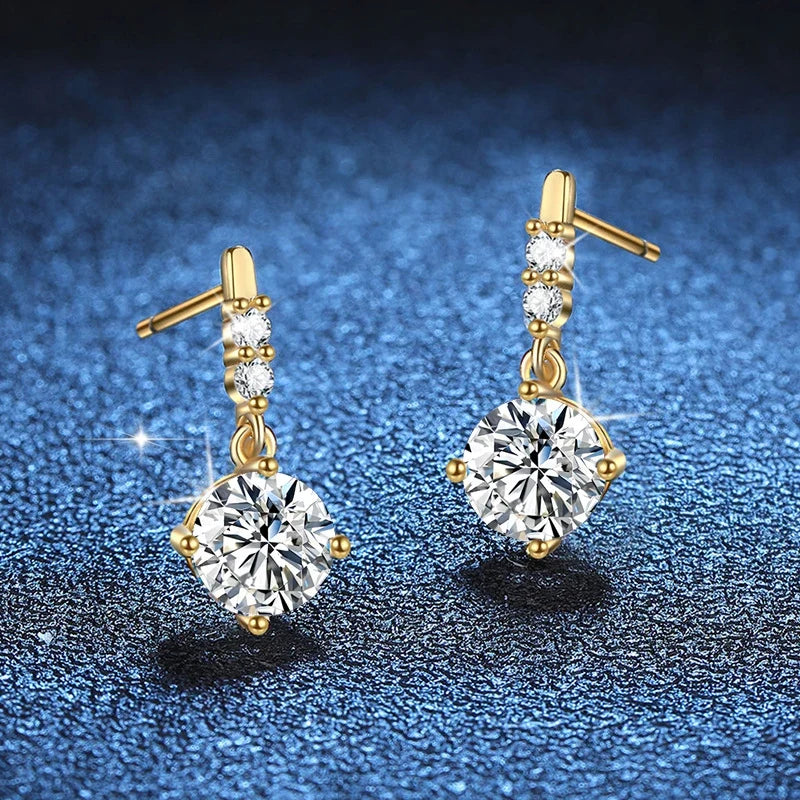 NeeTim 1ct Moissanite Drop Earrings S925 Sterling Silver with Gold Plated Hoop Earrings Wedding Party Jewelry With Certificate