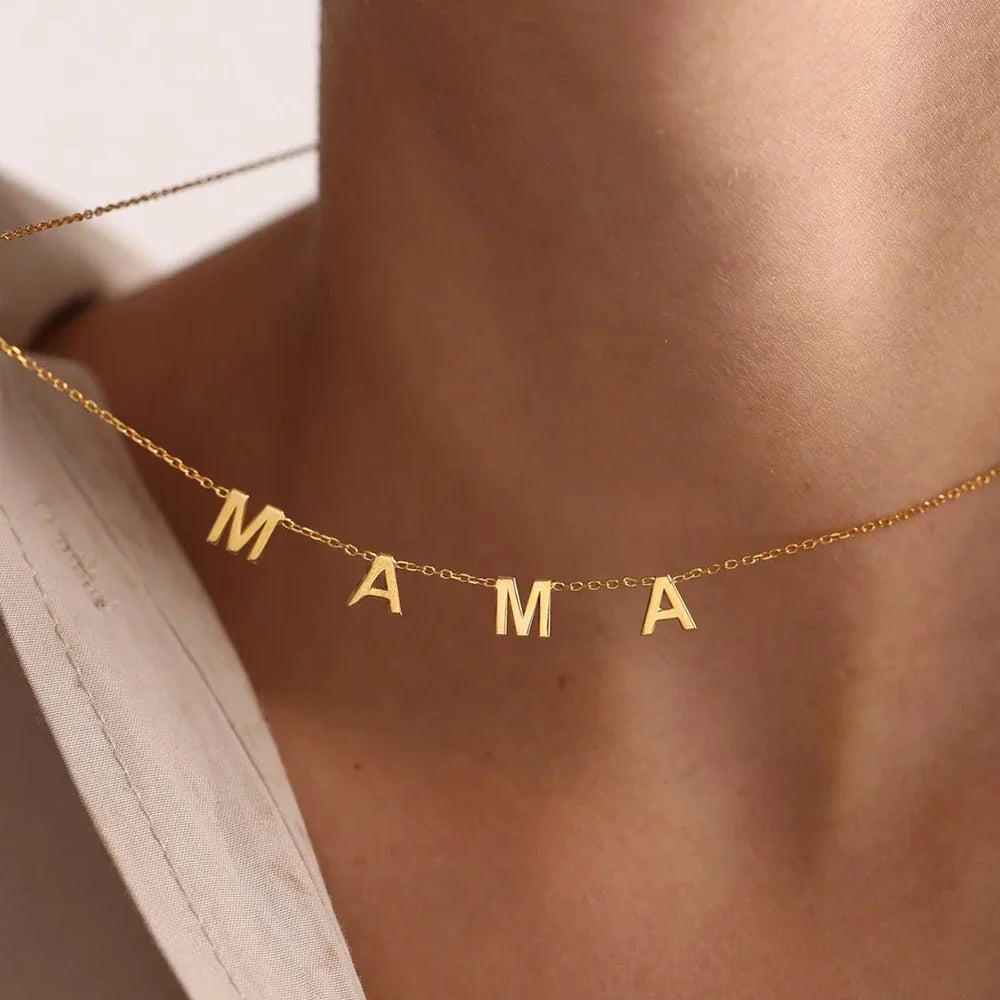 COLALA Customized Stainless Steel MAMA Name Necklace Custom Personalized Letter Choker Necklace Pendant Nameplate Gift