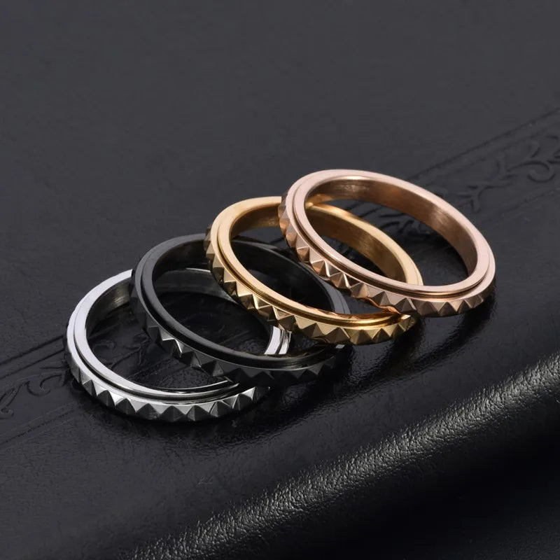 3mm Thin Stainless Steel Pyramids Spinner Ring Wedding Band for Women Girl Size 5-12