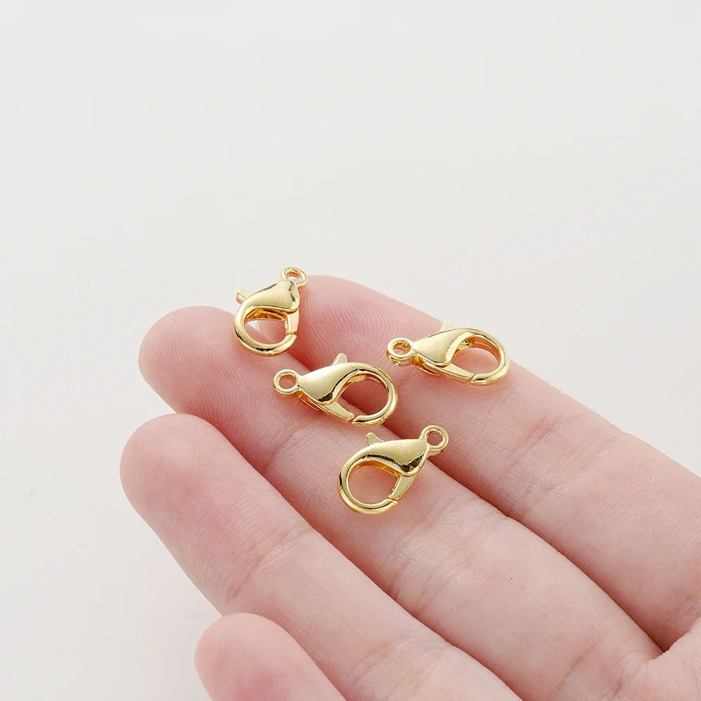 10pcs/lot 14K 18K Gold Plated Necklace Extender Chain Lobster Clasps Jump Ring Connectors Clips For DIY Jewelry Bag Craft Making