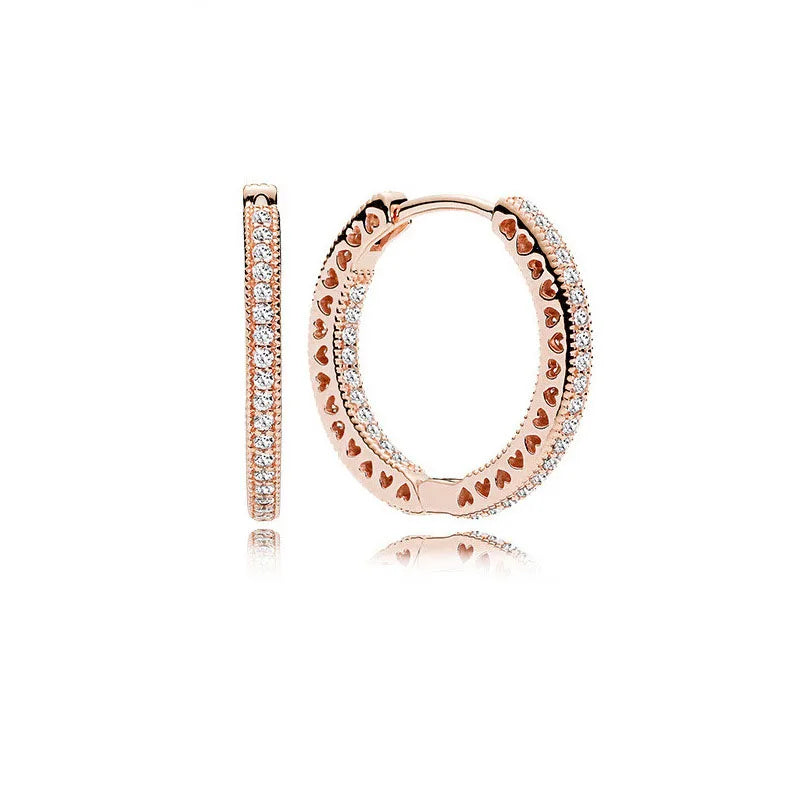 Rose Gold Color 925 Silver Sterling Flower Stud Earrings, Fit Women's Festival Christmas Charm Jewelry Gifts