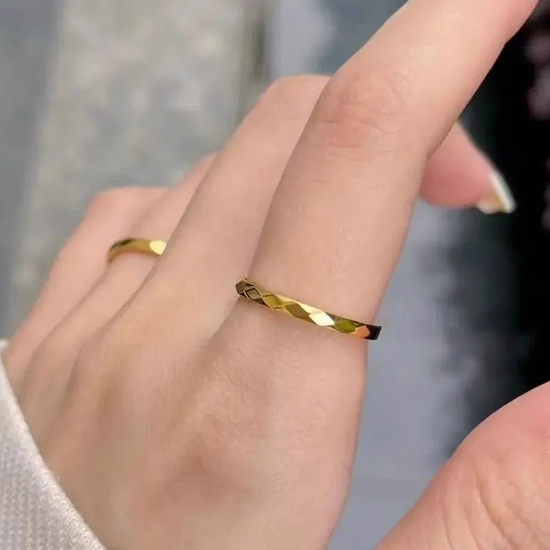 2mm Thin Stackable Ring Stainless Steel Multi-Faceted Wedding Band for Women Girl Size 5-10