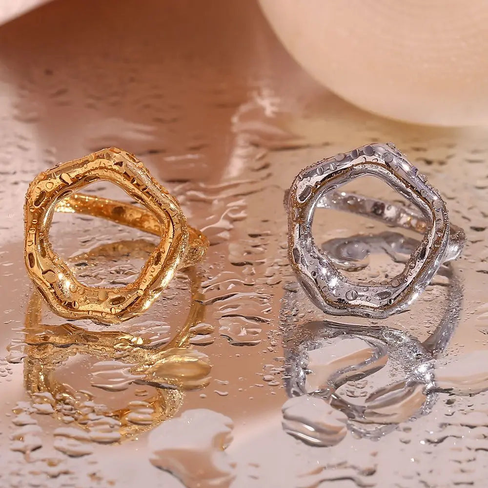 Vintage Circle Motif Stainless Steel Ring for Women Melted Texture Detail Texture Temperament Jewelry Wholesale Dropshipping