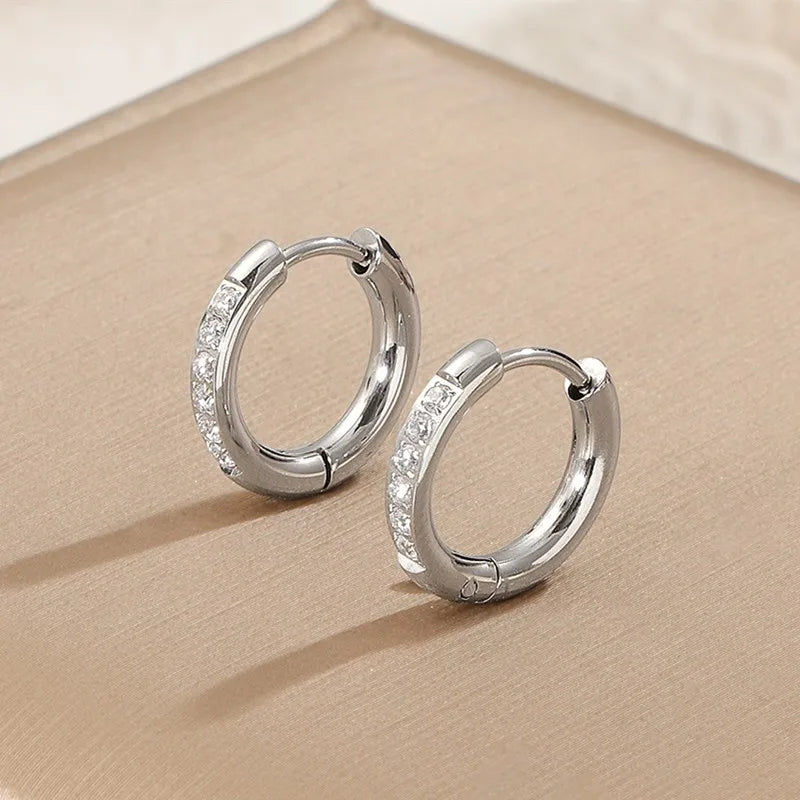 Stainless Steel Pave CZ Huggie Hoop Earrings for Women Men