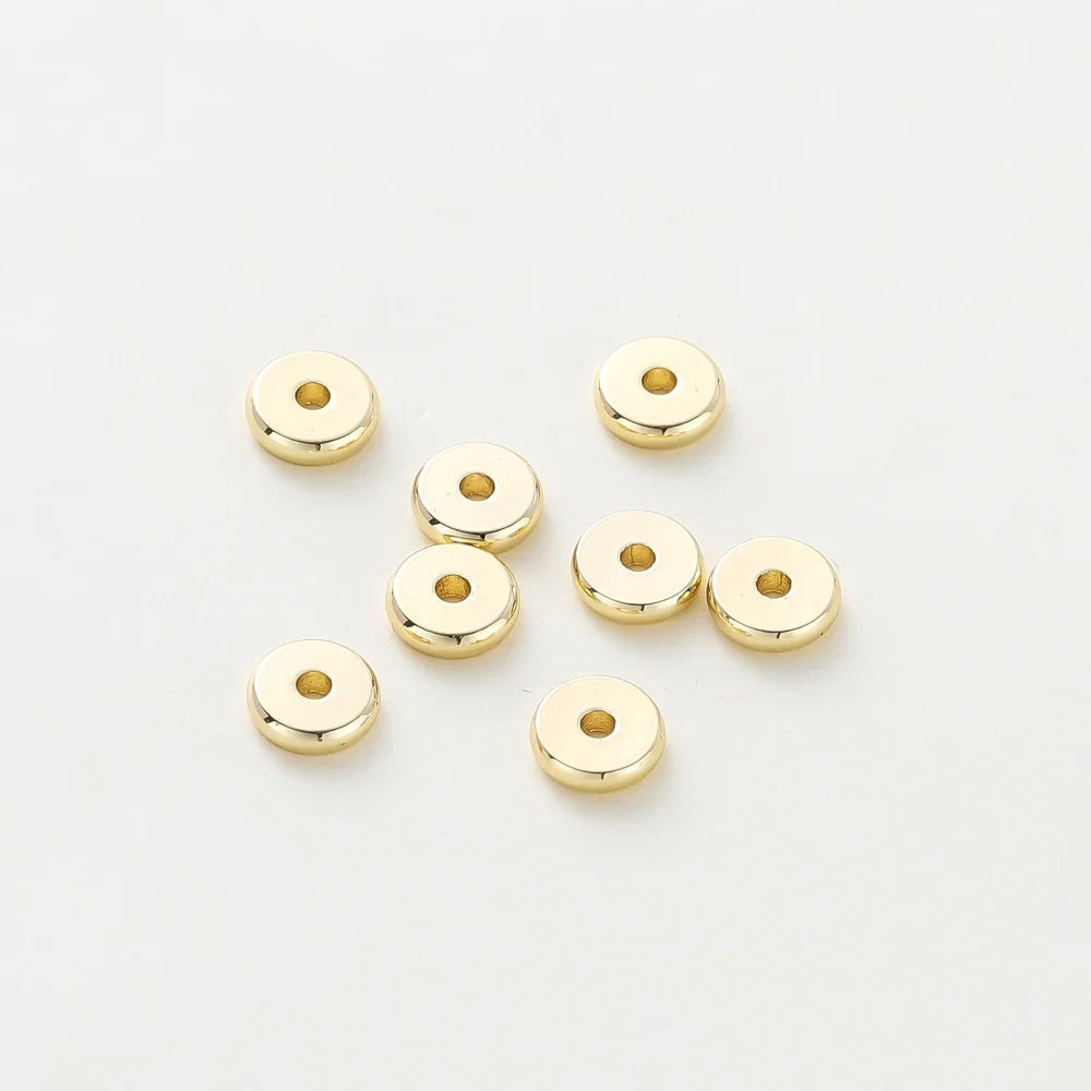 50pcs/lot 14K/18K Gold Color Plated Brass 4mm 5mm 6mm Round Spacer Beads Flat Bracelet Beads for DIY Jewelry Accessories