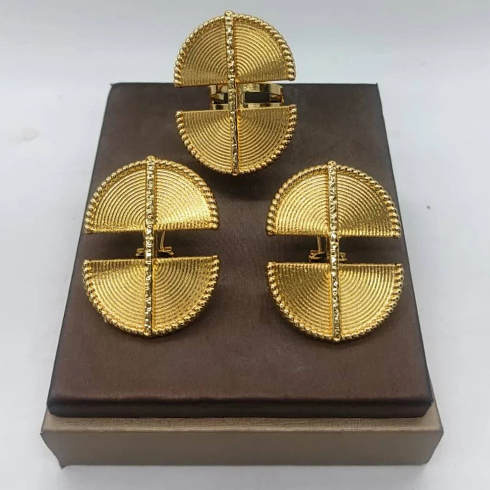 Trend Earrings and Ring Jewelry Set for Women 18k Gold Color Clip Earrings and Finger Ring Bride 2Pcs Set Nigerian Accessories
