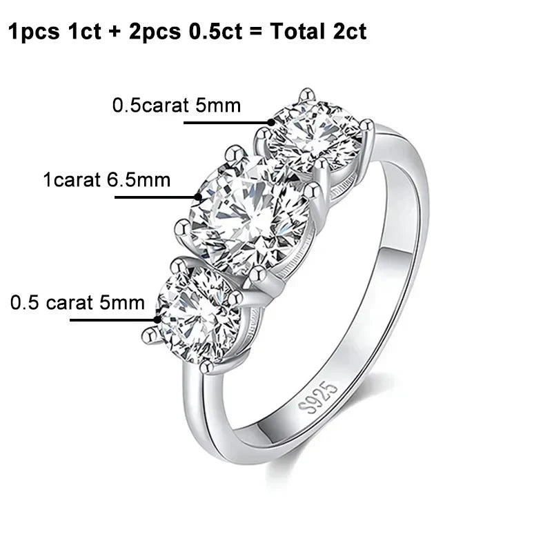 NeeTim 4CT Moissanite Engagement Ring for Women 3-stone S925 Sterling Silver with Gold Plated Wedding Band Promise Diamond Rings