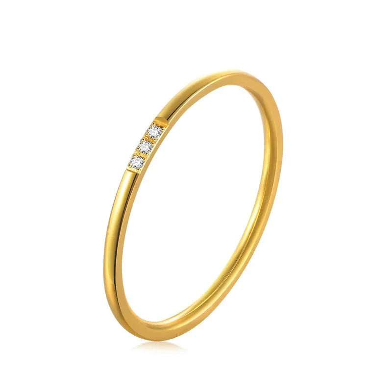 1mm Thin Stainless Steel CZ Inlay Stackable Ring Wedding Band for Women Girl Size 3-10