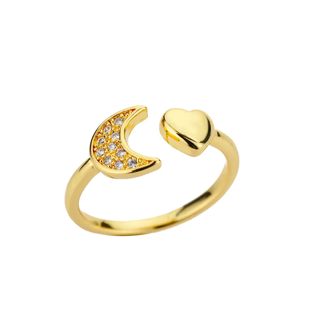 Zircon Heart Rings For Women Stainless Steel Gold Color Geometric Open Finger Ring Fashion Wedding Aesthetic Jewelry Gift