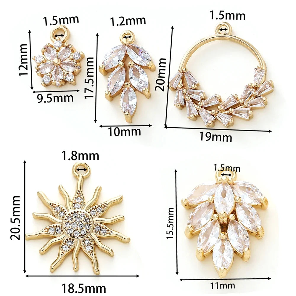 2/4Pcs 18K Gold Color Plated Various Leaves Charms Pendants with Zircon for DIY Necklace Jewelry Making Supplies Accessories