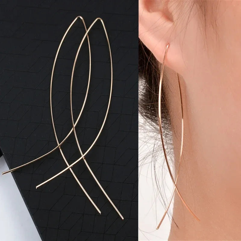 New Simple Metal Style Glossy Geometric Earrings For Women Fashionable Personalized Daily Accessory Party Jewelry Birthday Gifts