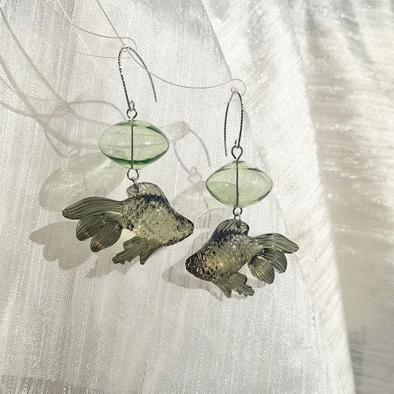 Creative Goldfish Earring Unique Transparent Goldfish Pendant Earring Cute Koi Fish Drop Earrings Personalized Jewelry Wholesale