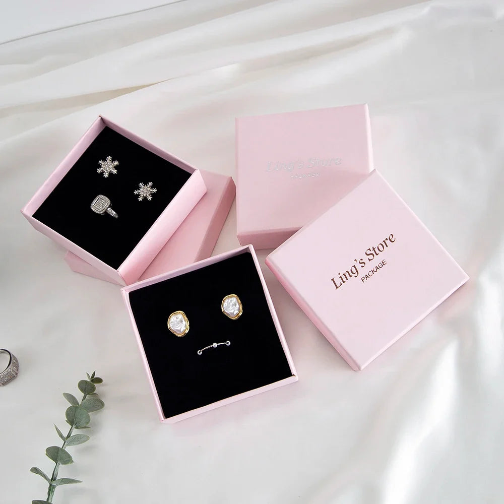 24Pcs Personalized Logo Jewelry Paper Gift Box Wedding Favors Ring Earring Necklace Pendant Bracelet Stud Bag Storage Packaging