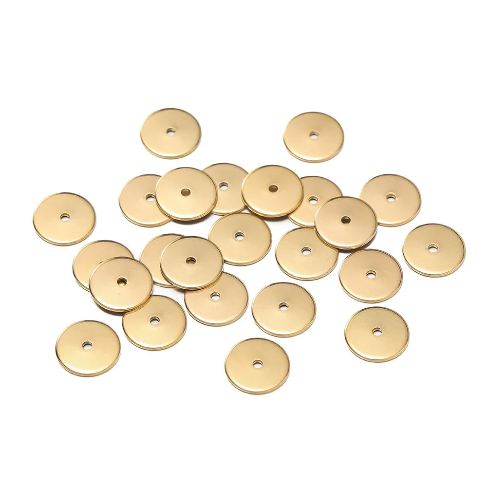 50Pcs/Pack Stainless Steel 4/5/6/8/10mm Flat Round Loose Spacer Beads For DIY Jewelry Necklace Bracelets Making Accessories