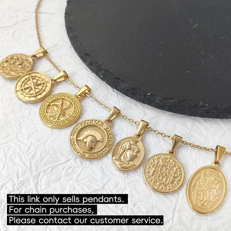 Stainless Steel Vintage Round Portrait Coin St. Michael Compass Pendants Charm For Women Necklace Making Diy Jewelry