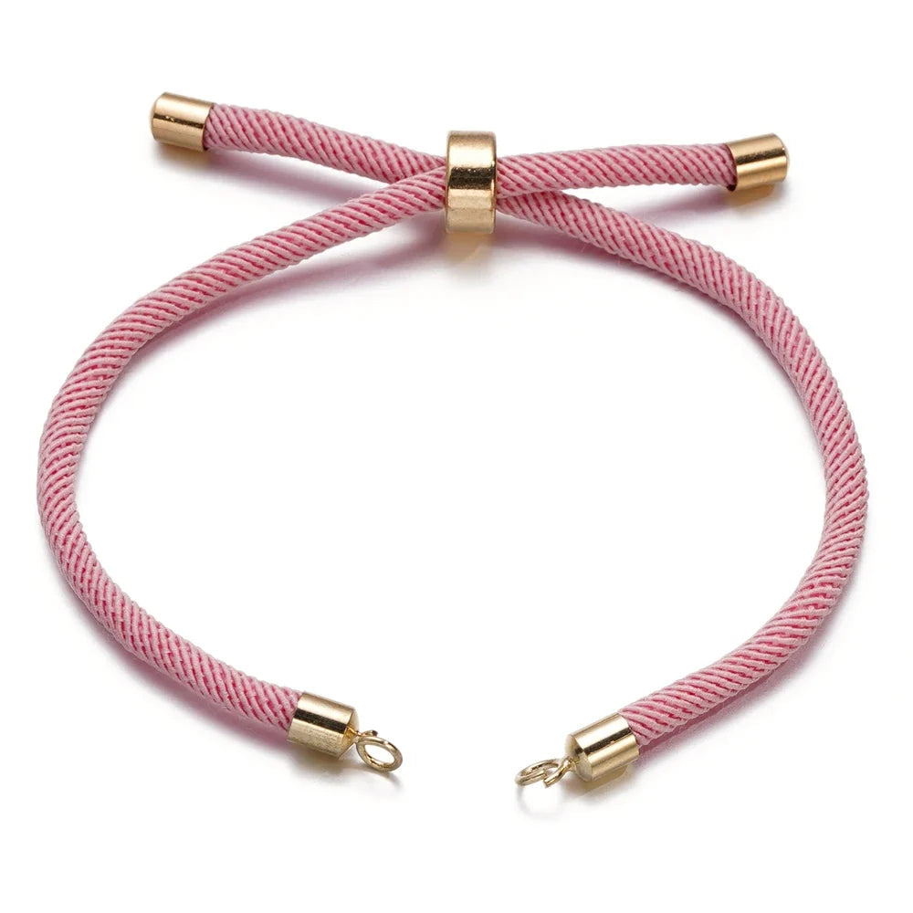 1pc Adjustable Nylon Braided Twisted Cords Slider Friendship Bracelets with Brass Cord End for Jewelry Making DIY Findings