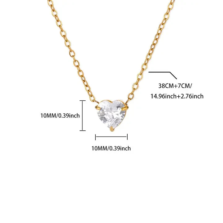 Stainless Steel Birthstone Pendant Necklace for Women Fashion Heart Crystal Zircon Charm Clavicle Chain Birthday Party Jewelry