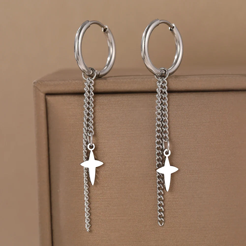 Aomogo Stainless Steel Earrings Minimalist Geometric Hexagonal 3D Design Gothic-Style Fashion Dangle Earrings Women's Jewelry