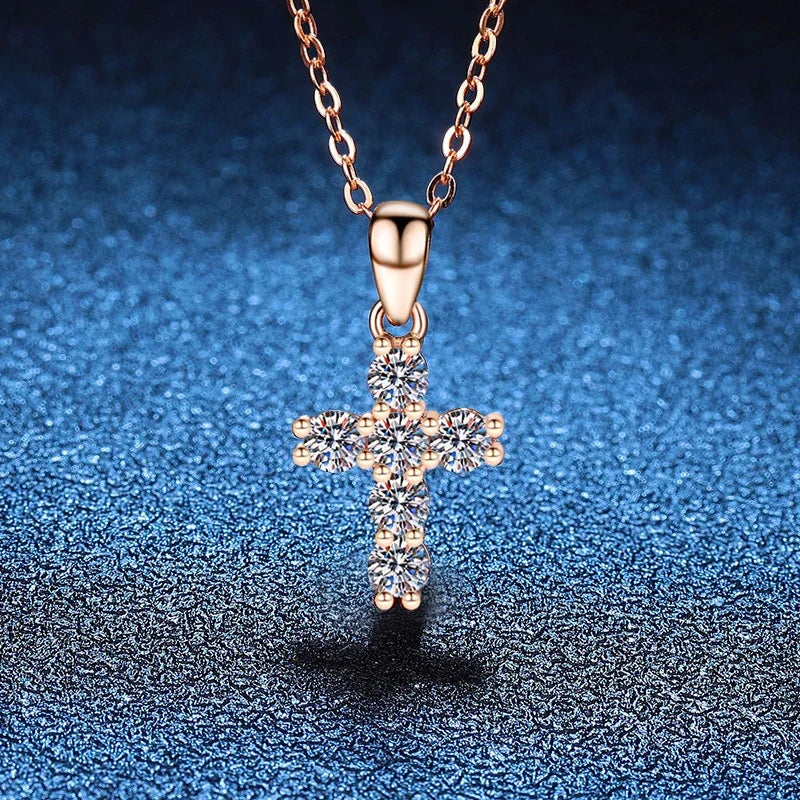 NeeTim 3mm D VVS1 Moissanite Cross Necklace for Women Lab Diamond Sterling Silver 925 Wedding Pendant Certified Necklaces