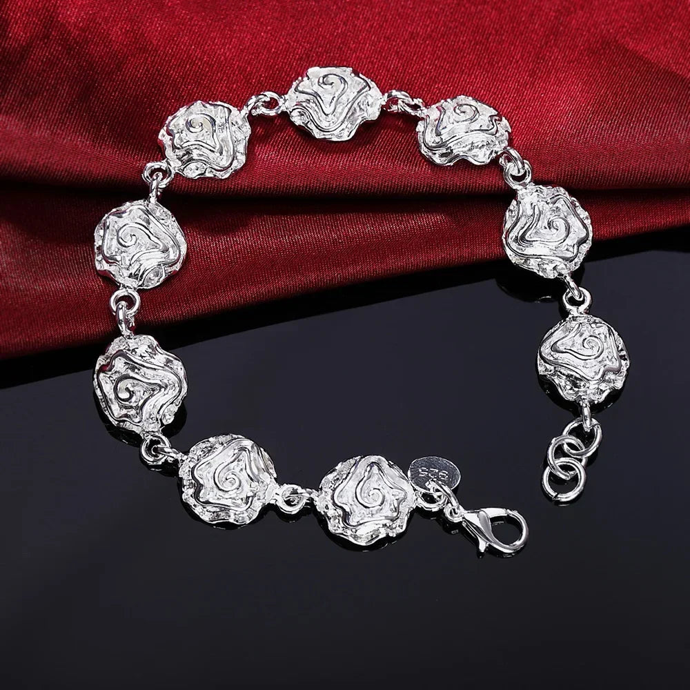 Noble 925 Sterling Silver Square Solid Chain Bracelet For Women Men Charm Party Gift Wedding Fashion Jewelry Free shipping
