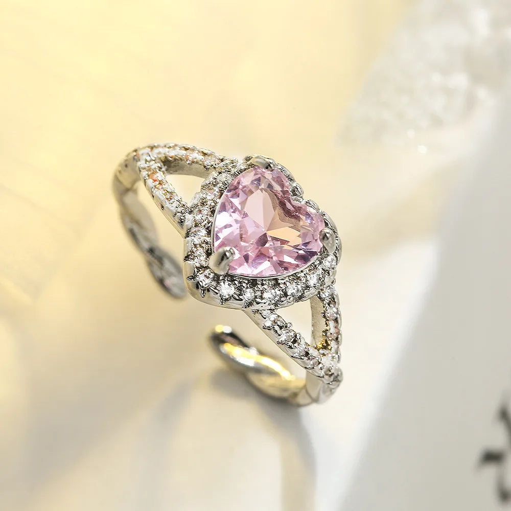 NEWBUY Fashion Colourful Cubic Zirconia Pave Setting Wedding Jewelry 2024 Trendy Gold Color Heart Charm Finger Ring For Women