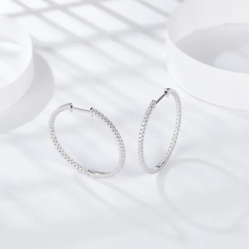 NeeTim Full D Color Moissanite hoop Earrings for Women 925 Sterling Silver with White Gold Plated Ear Studs Fine Jewelry Gift