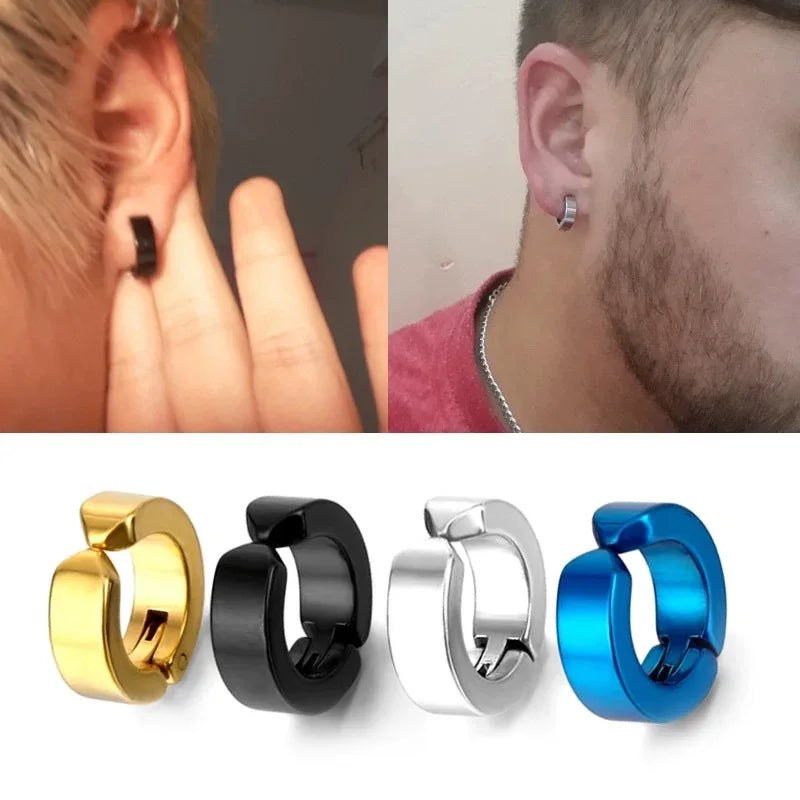 ZAKOL 2pcs/set Fashion Ear Clip Non Piercing Earrings Fake Earrings for Men Circle Round Earring Punk Rock Style Jewelry Gift