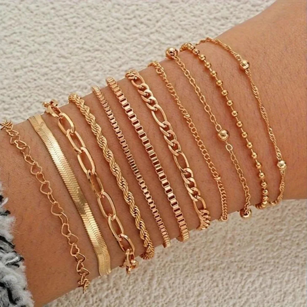 13Pcs/Set Stainless Steel Bracelet for Women, Silver Gold Color Multi Style Combination Chain, Waterproof Exquisite Jewelry Gift