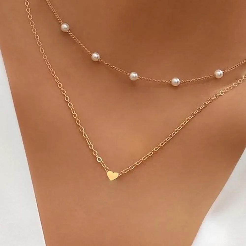 Korean Fashion Imitation Pearl Double Layered Choker Big Ball Bead Pendant Tassel Necklace Women's Sexy Party Body Jewelry