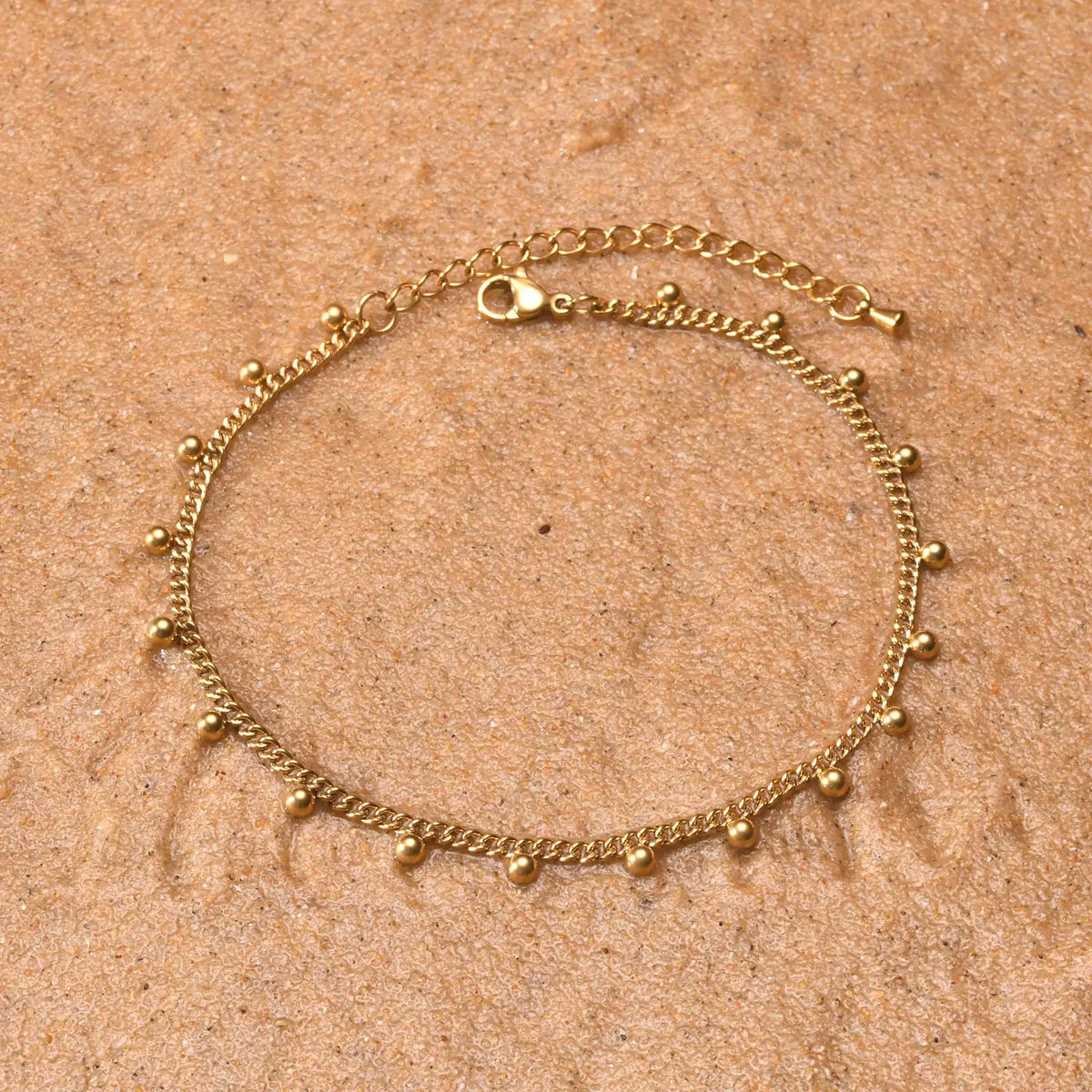 Anklet Bracelet on Legs Stainless Steel ,waterproof Adjustable Beach Beaded Ball Cuban Link Summer Boho Foot Jewelry for Women