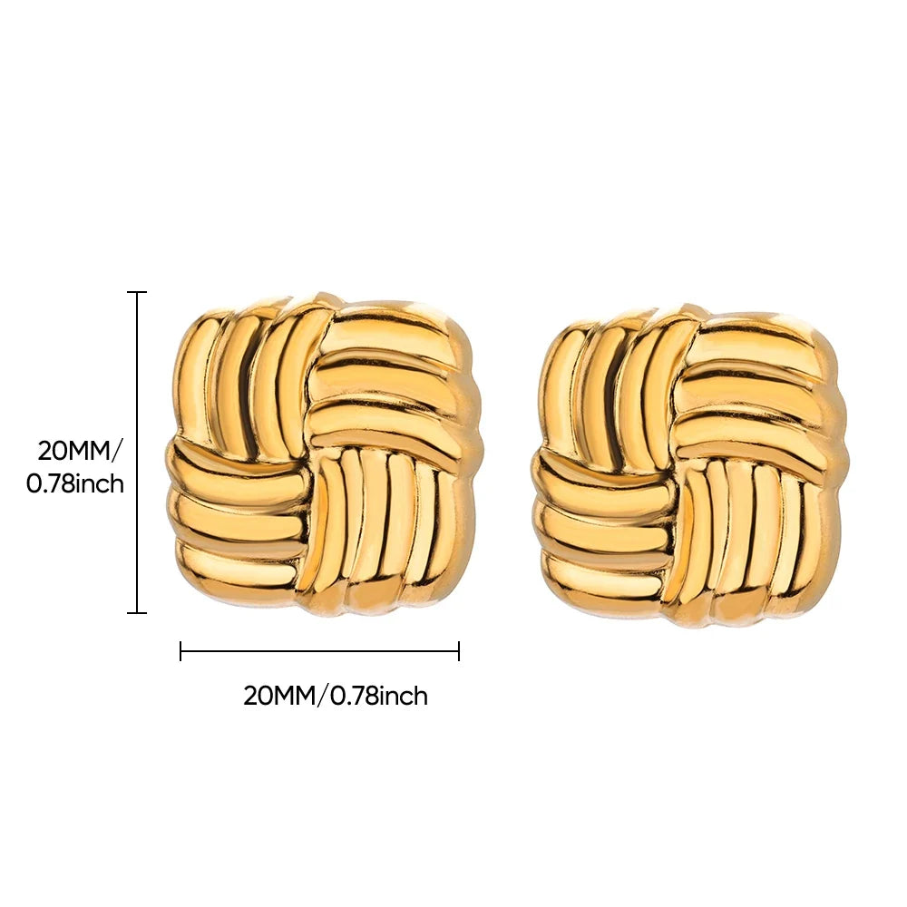 Temperament Square Texture Earring For Women Stainless Steel Gold Color Personality Trend Stud Earring Fashion Jewelry Exquisite