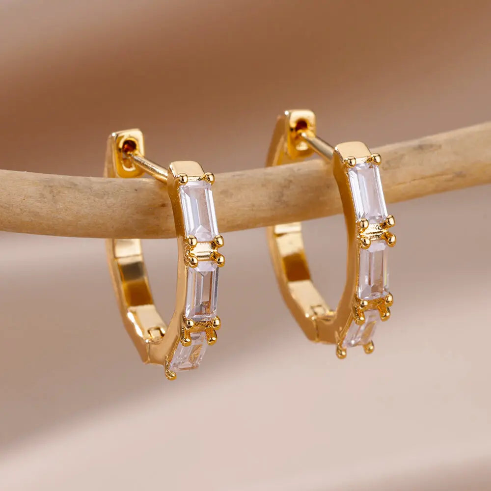 Heart Stainless Steel Earrings for Women Zircon Gold Color Hoop Earring Aesthetic Waterproof Ear Piercing Jewelry Accessories