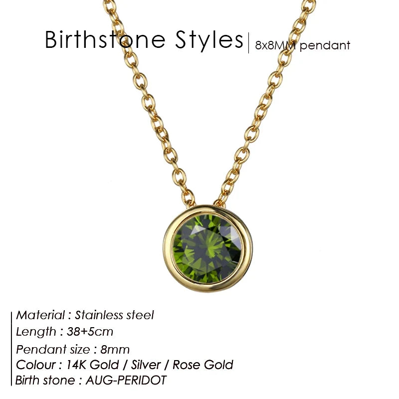 Classic Stainless Steel Necklace Women Designer Luxury Jewelry Gold Color Bride Statement 12 Birthstone Necklace