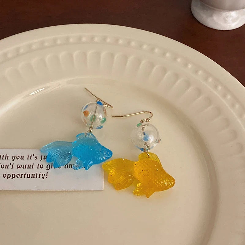 Creative Goldfish Earring Unique Transparent Goldfish Pendant Earring Cute Koi Fish Drop Earrings Personalized Jewelry Wholesale