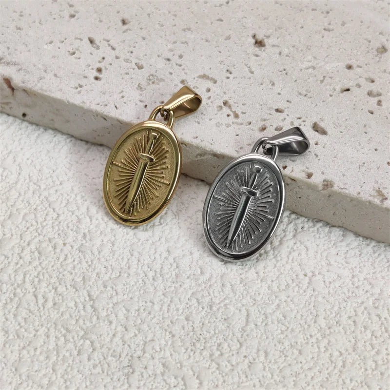 Fashion Punk 18K Gold PVD Plated Jewelry Sword Pendant Necklace Charms Necklace For Men Women Trendy Link Chain Jewelry