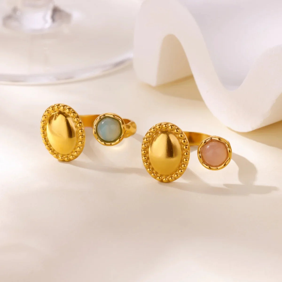 Luxury Opal Zircon Sun Rings For Women Girls Stainless Steel Gold Color Open Ring 2025 New Fashion Wedding Couple Jewelry Gift