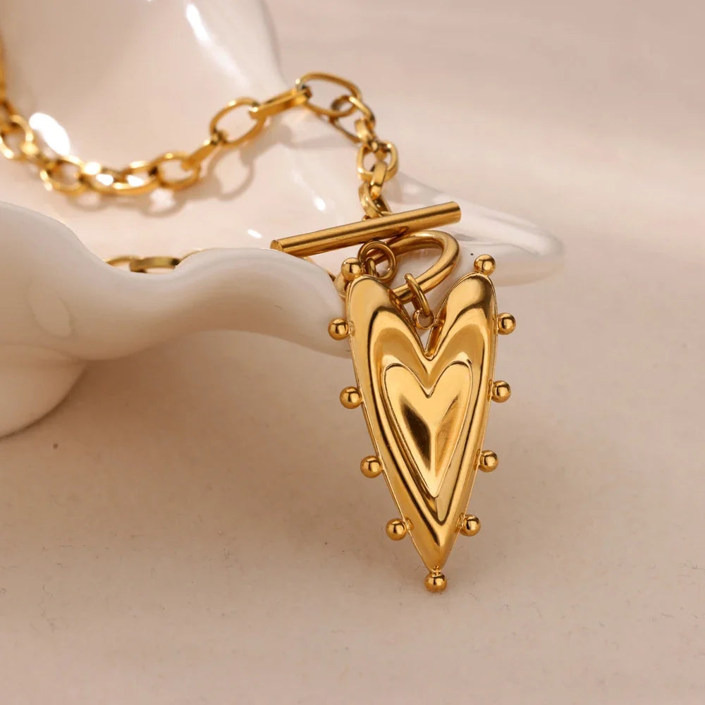 Geometric Heart Necklaces For Women Stainless Steel Gold Color Snake Chain Heart Necklace Aesthetic New Wedding Jewelry Gift