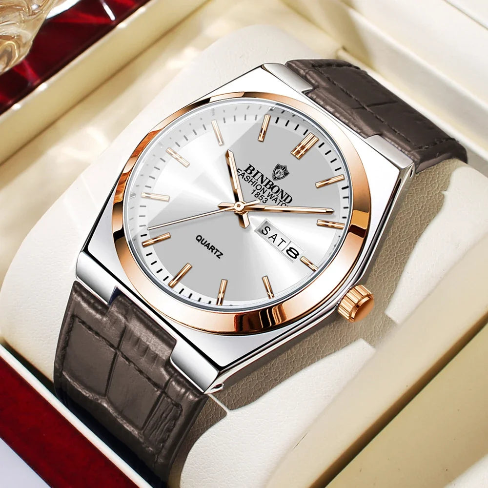 2026 Casual Business Leather Fashion Quartz Wristwatches Gold Clock Men Luxury Watch Automatic Watches Mens Gifts Montre Homme