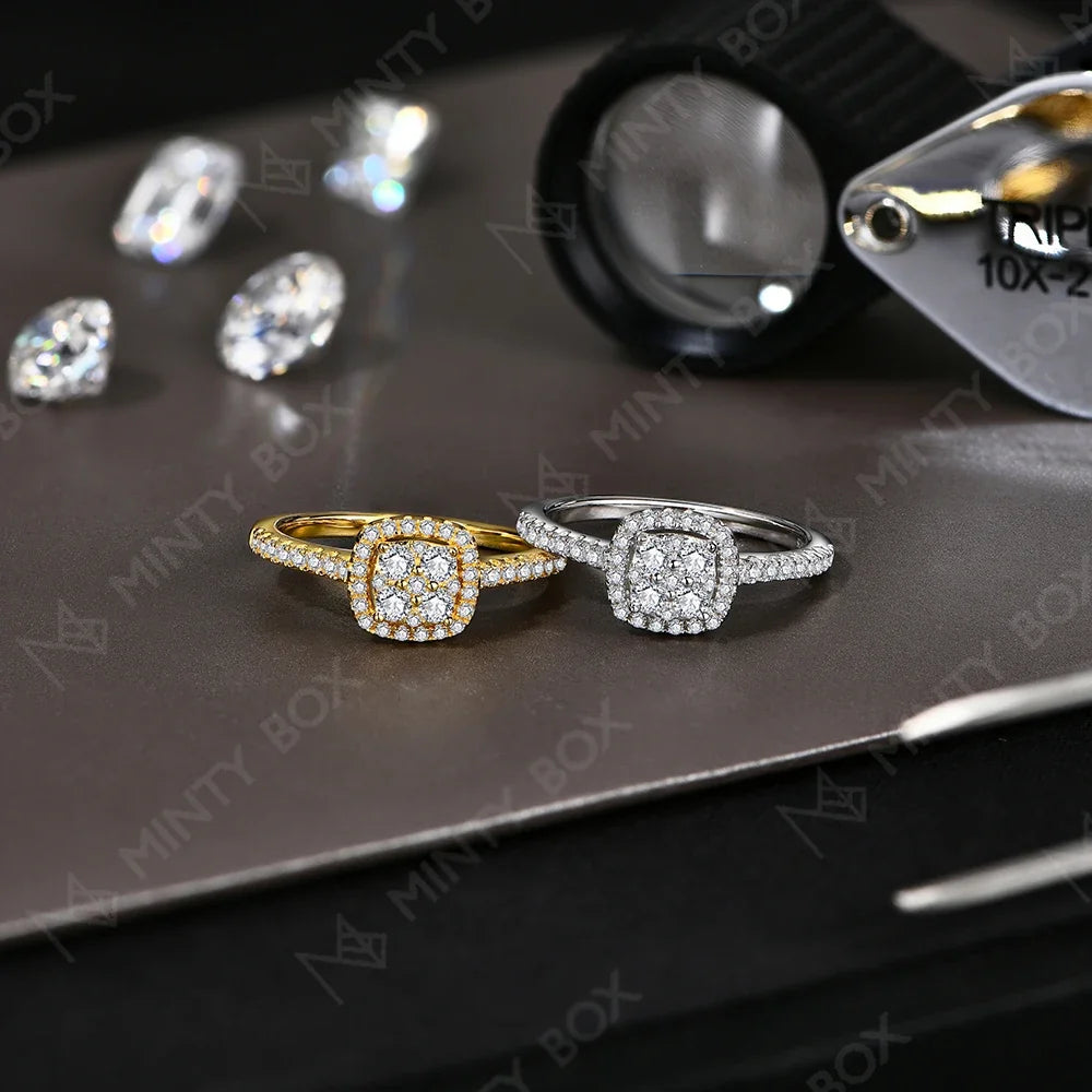 MINTYBOX S925 Sterling Silver Halo Moissanite Engagement Ring for Women Classic Lab Diamond Rings 18K Plated Wedding Fine Jewelr
