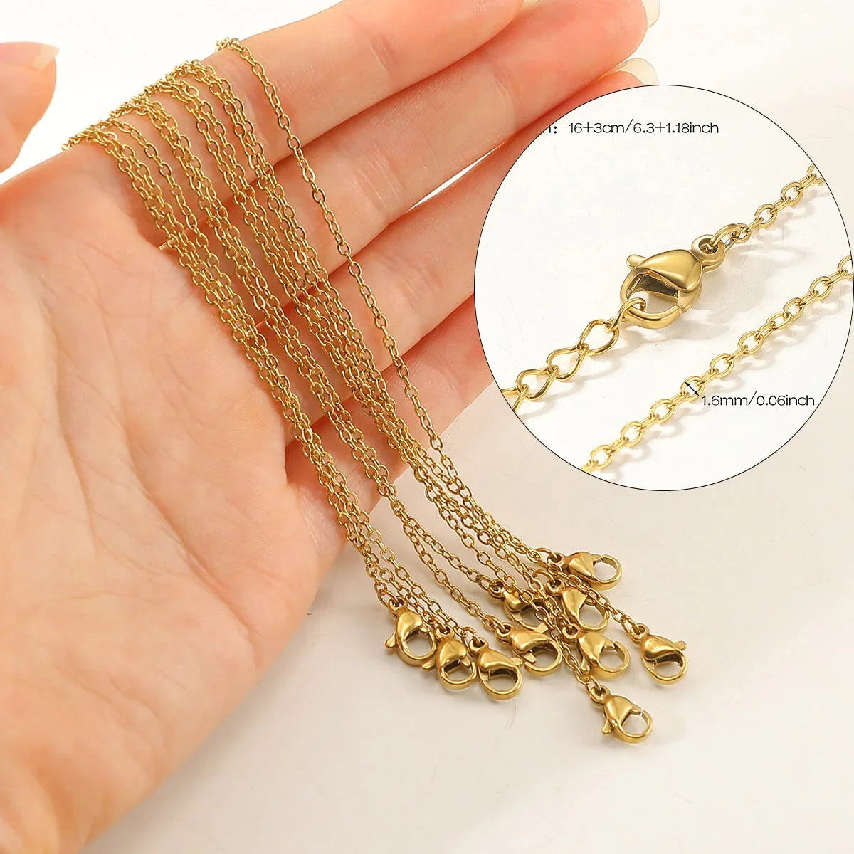 10pcs/set Stainless Steel Gold Color Necklace For Women 45cm Chain DIY Jewelry Accessories Making Materials Handmade Supplies