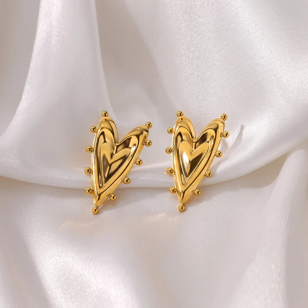 Gothic Heart Earring For Women Stainless Steel Golden Love Earring Wedding Couple Piercing Jewelry Valentine Day Gift сер