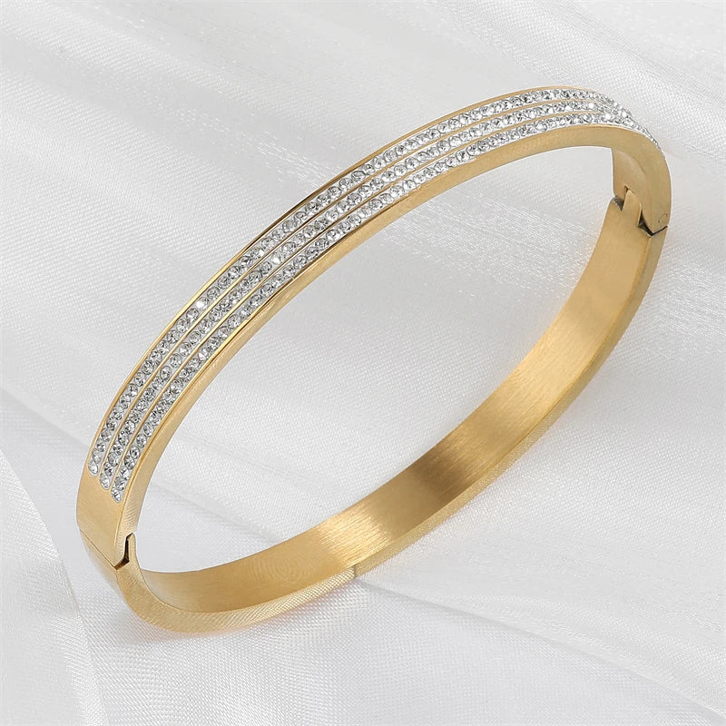 Yupsk Titanium Steel Couple's Bracelet Shiny Zircon Inlaid Stainless Steel Bangles Gold/Silver Color Female Jewelry Gift
