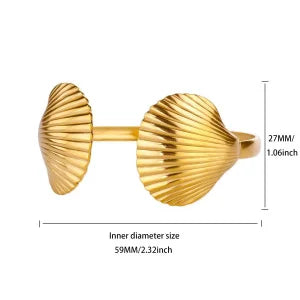 Summer Waterproof Cuff Bangles Bracelet For Women Cute Flower Double Layer Open Stainless Steel Gold Color Star Shell Jewelry