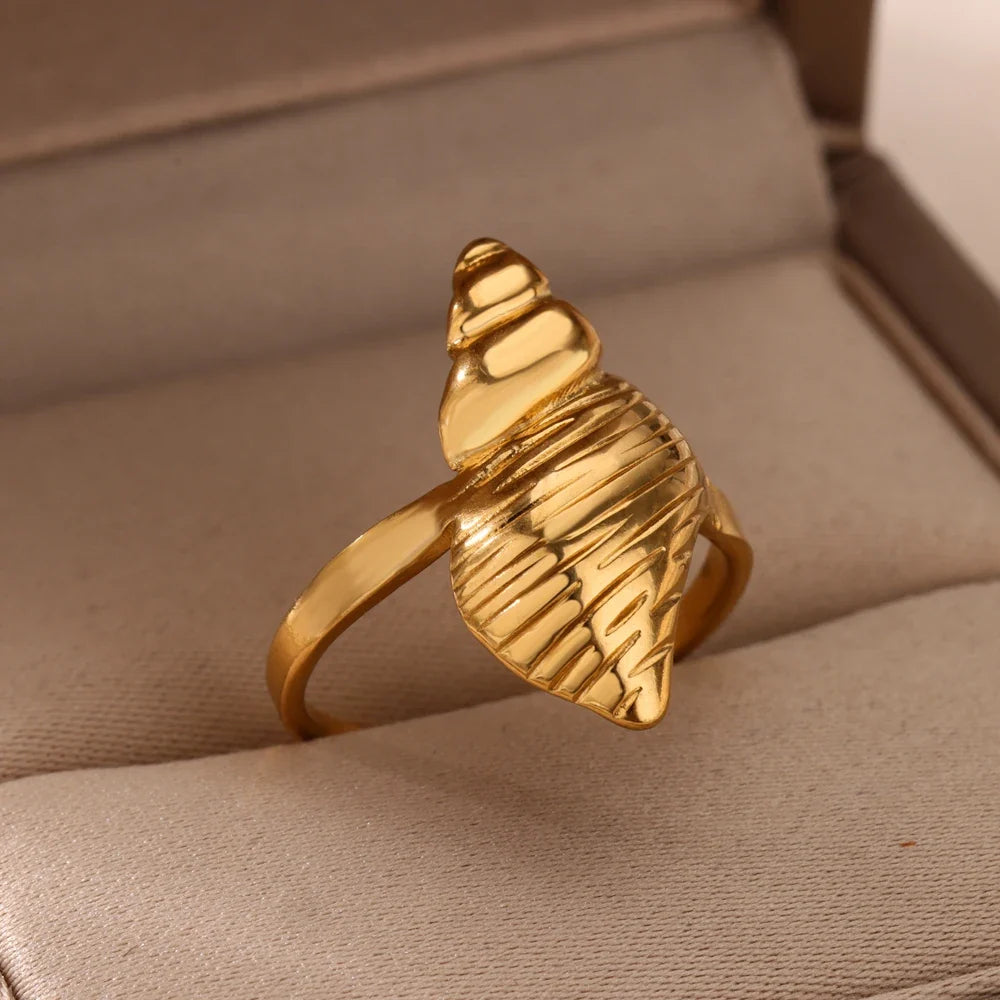 Starfish Shell Conch Stainless Steel Open Rings For Women Gold Color Adjustable Finger Ring Fashion Sea Vacation Jewelry Gifts