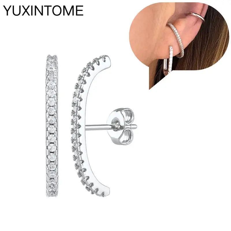 925 Sterling Silver Ear Needle Fashion Hoop Earrings White Crystal Luxury Women's Silver Earrings Wedding Women's Jewelry Gift