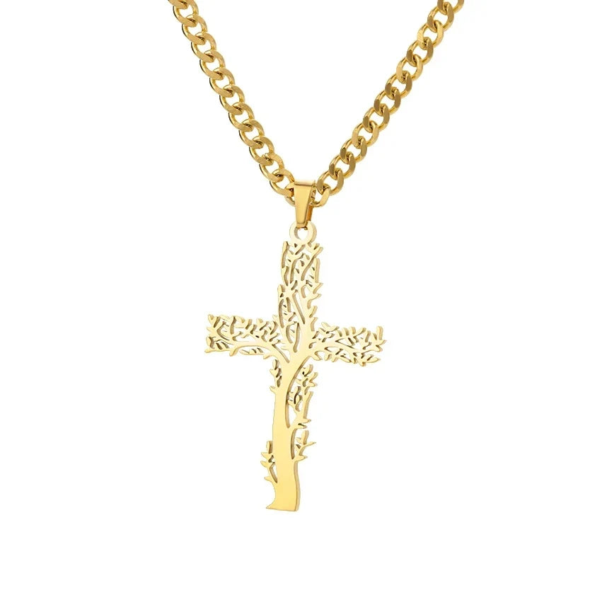 Stainless Steel Cross Necklace For Women Gold Color Chain Cross Pendant Necklaces Retro Religion Jewelry Gift bijoux femme