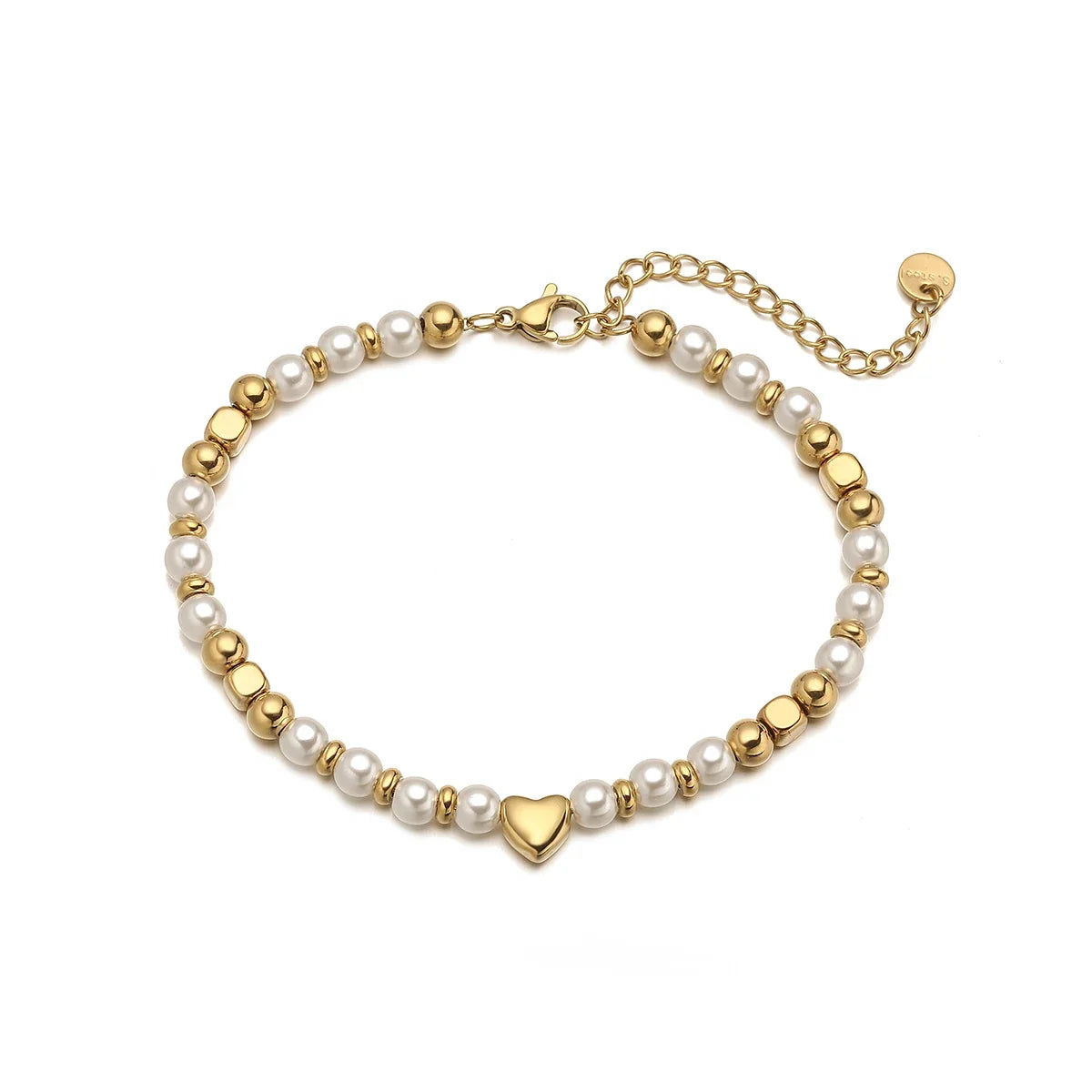 NEWBUY 2025 Trendy Gold Color Non-Fading Stainless Steel Beads Pearl Heart Bracelet For Women Daily Jewelry Accessories